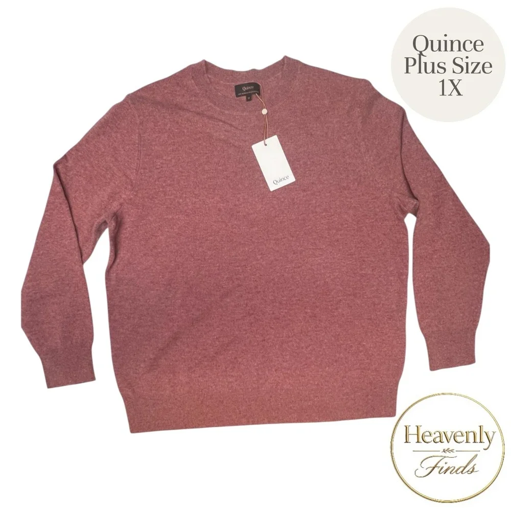 Quince Woman's 100% Mongolian Cashmere Crewneck Sweater 1X Heather Shaded Pink